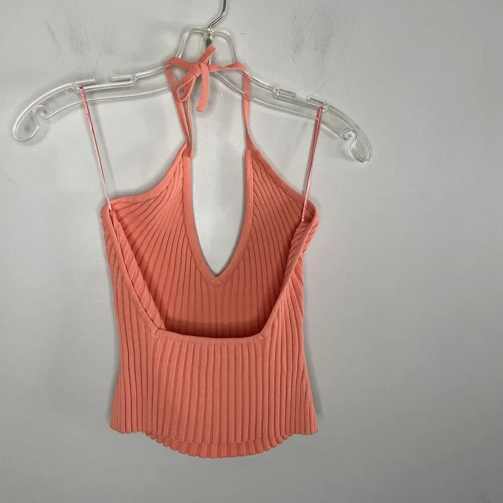 GAUGE81 Moura Plunge Top Women Small Ribbed Knit Halter Orange Viscose Blend - Picture 8 of 15